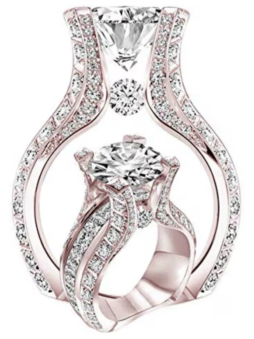 Women 18K Rose Gold Filled White Sapphire Diamond Wedding Engagement Ring Sz 8